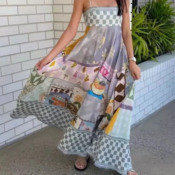 EmmaLee Runway Patchwork Maxi Sun Dress, Couture Lux Maxi Gown - Picture 5 of 16